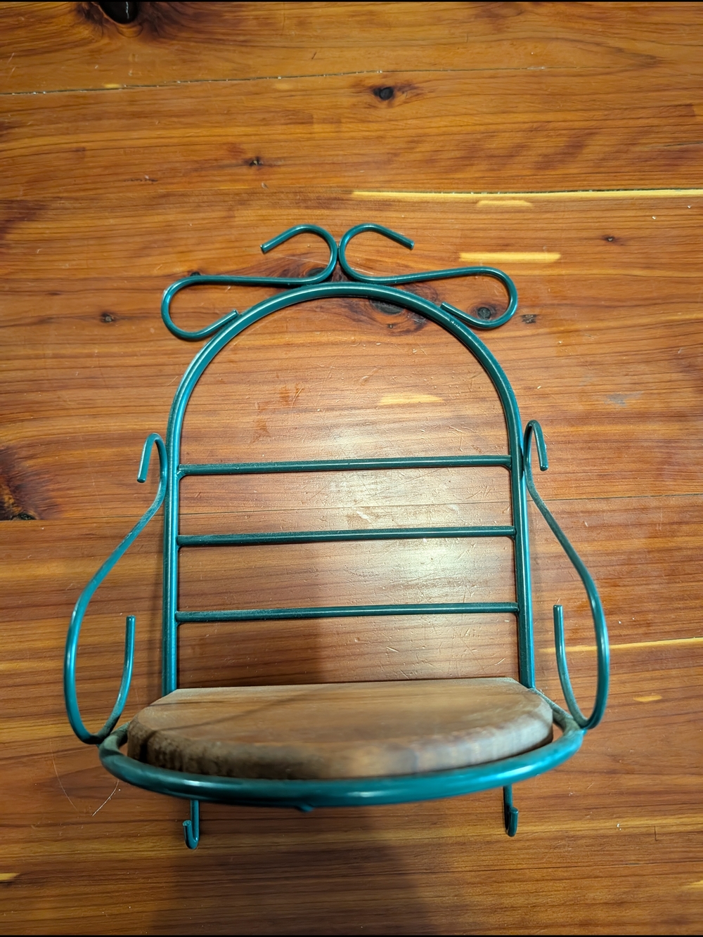 Teal Metal Wall Shelf with Wooden Seat Accent